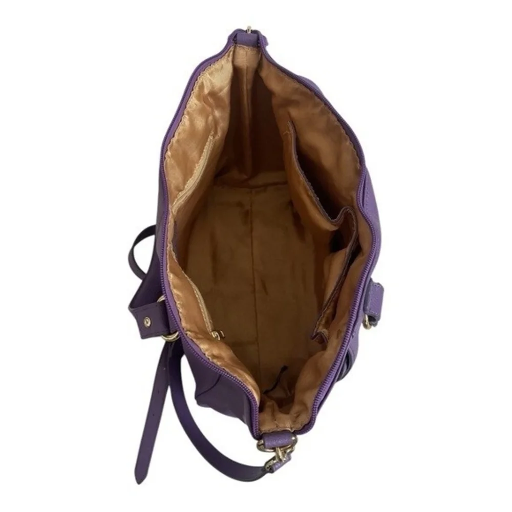 Ora Delphine Adele Purple Leather Satchel Crossbody Tote Shoulder Bag Very Good